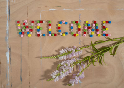 High angle view of figurines on table