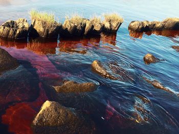 Scenic view of rocks in water against sky