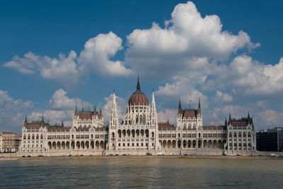 View of buildings in city against cloudy sky