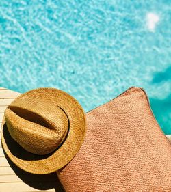 High angle view of hat on swimming pool