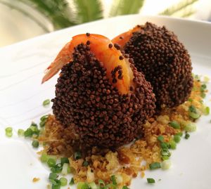 Close-up of dessert in plate on table