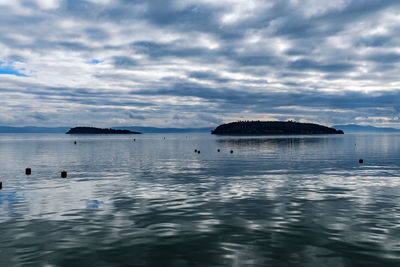 Scenic view of bay against sky