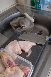 High angle view of food in kitchen