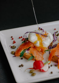 Close-up of breakfast served on table