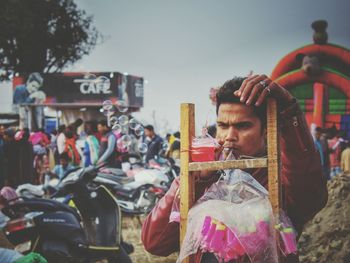 Man selling toys outdoors