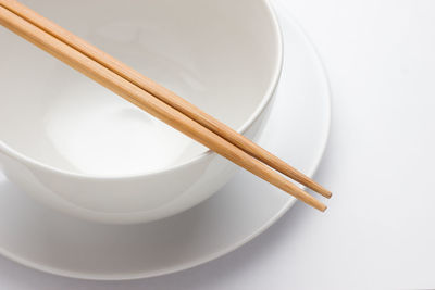 High angle view of coffee in bowl on table