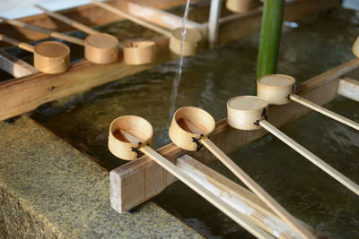 High angle view of water fountain in japanese temple