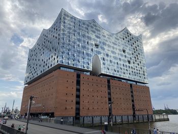 Low angle view of building against cloudy sky