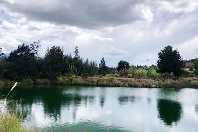 Scenic view of lake against sky