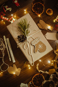 Directly above shot of christmas decoration on table