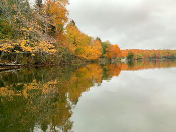 Reflection of trees in lake against sky during autumn