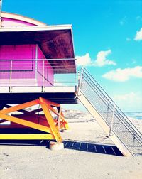 Pink rescue hut on a beach mediterranean beach