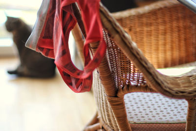 Close-up of clothes in wicker basket