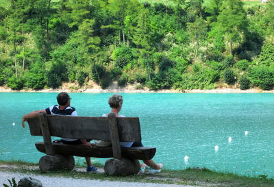 People relaxing in lake