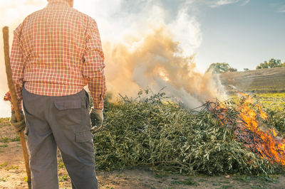 Rear view of man standing on field