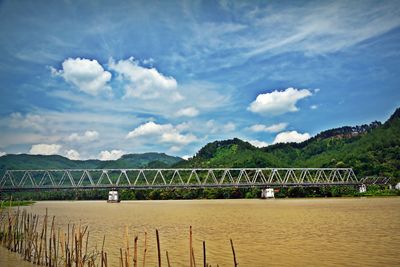 Scenic view of mountains against cloudy sky