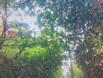 Full frame shot of wet window in rainy season