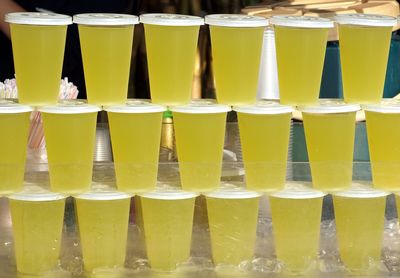 Close-up of beer in glasses