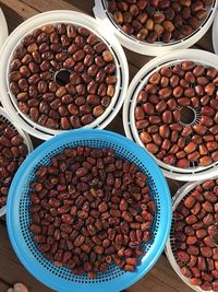 High angle view of fruits in container