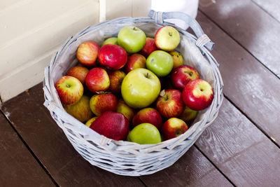 High angle view of apples in basket