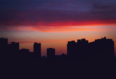 Silhouette buildings against sky during sunset