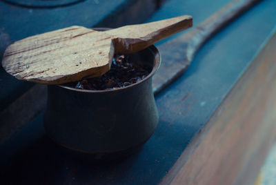 Close-up of food on wooden table