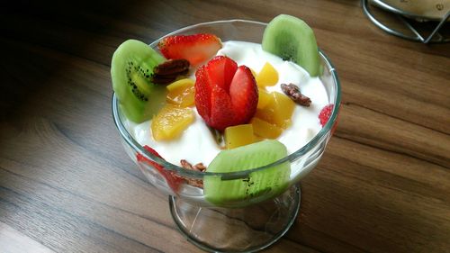 High angle view of breakfast on table