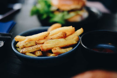 Close-up of food served in plate on table