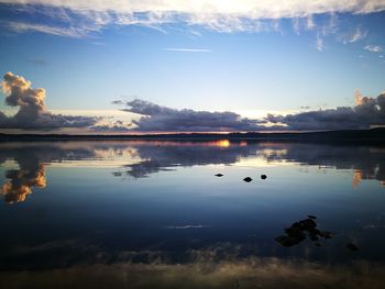 Scenic view of lake against sky during sunset