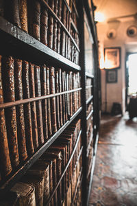 Close-up of open book in building