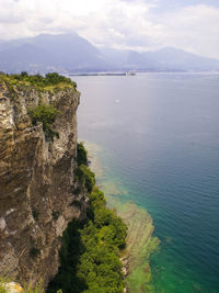 High angle view of bay against sky