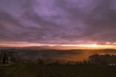 Scenic view of landscape against sky during sunset