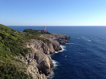 Scenic view of sea against clear sky