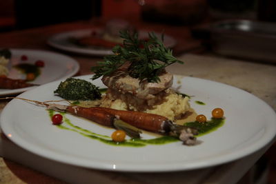 High angle view of meal served in plate