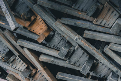 High angle view of wooden planks