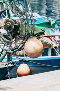 View of fishing boat moored at harbor