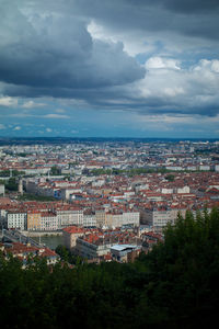 High angle view of townscape against sky