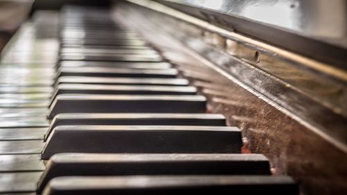 Close-up of piano keys at home