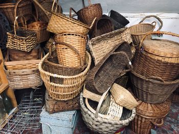 High angle view of wicker basket for sale at market