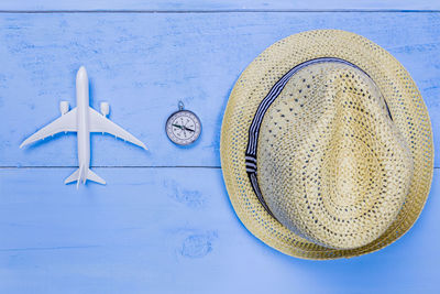 Directly above shot of clock on table