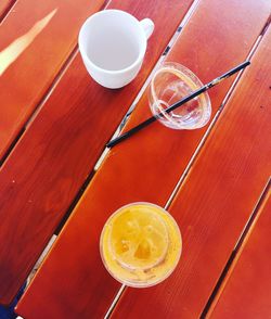 High angle view of drink on table