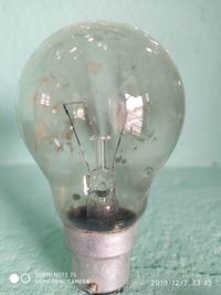 Close-up of light bulb against wall