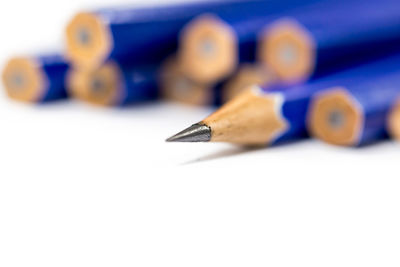 Close-up of colored pencils on table