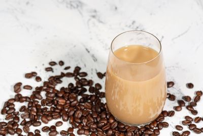 Close-up of coffee cup on table