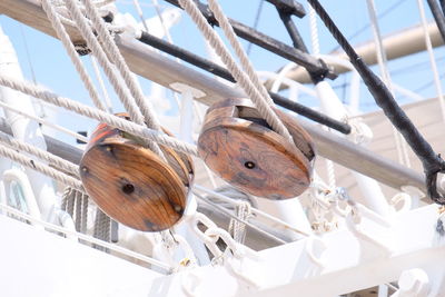 Low angle view of decoration hanging on rope