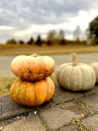 Close-up of pumpkins on table