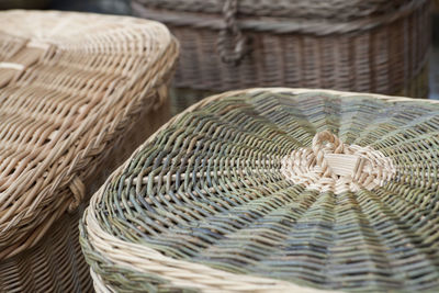 Close-up of wicker baskets