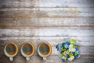 High angle view of coffee on table
