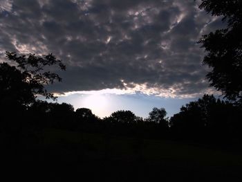 Silhouette trees on landscape against sky during sunset