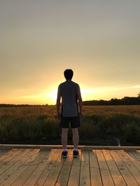 Rear view of silhouette man standing against clear sky